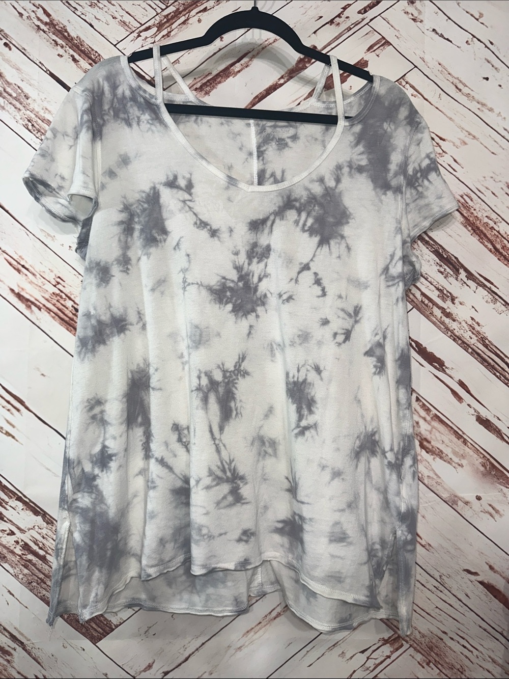 Calvin Klein White and Gray Tie-Dye Short Sleeve Tee